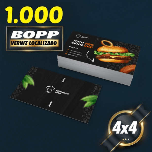 Cartão Bopp + Verniz Localizado Papel Couche 300G 4X4 Cores – 1.000 Unidades